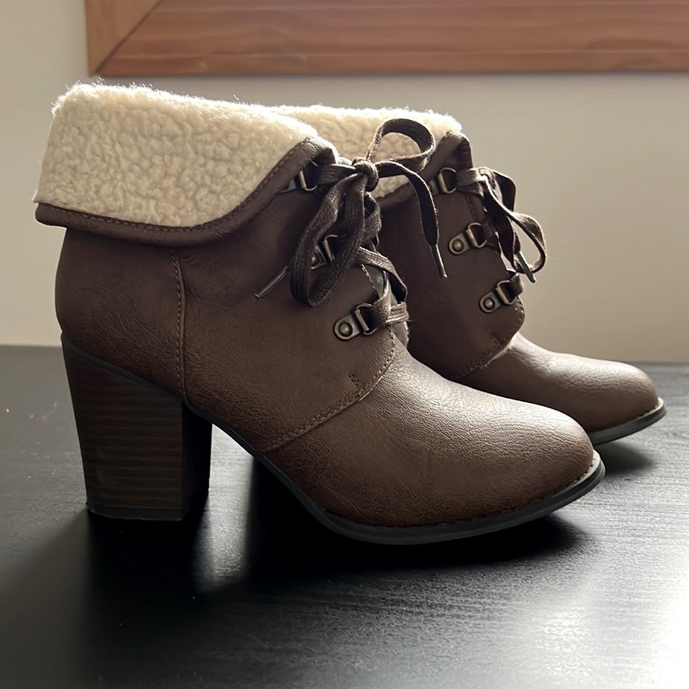 BETHANY MOTA Lace Up Sherpa Ankle Boots